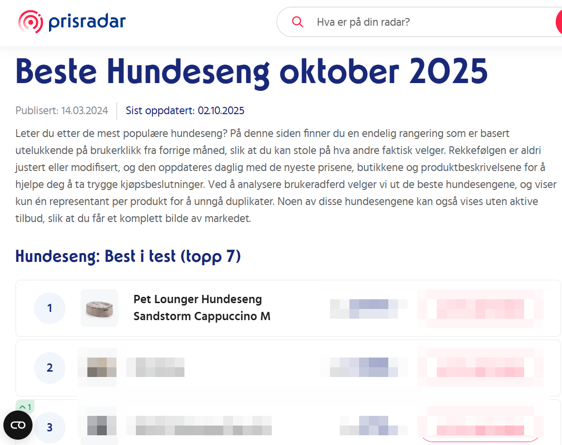 Beste Hundeseng 2026: Pet Lounger nominert av Prisradar