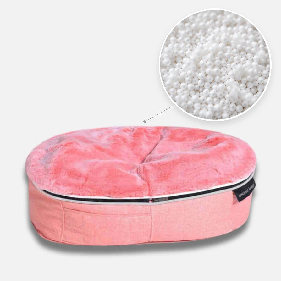 Hundeseng Ballerina Pink S med detalj av perlefyll i sirkel